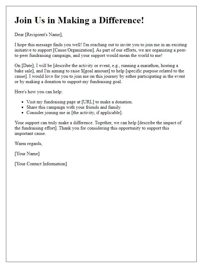 Letter template of peer-to-peer fundraising invitation