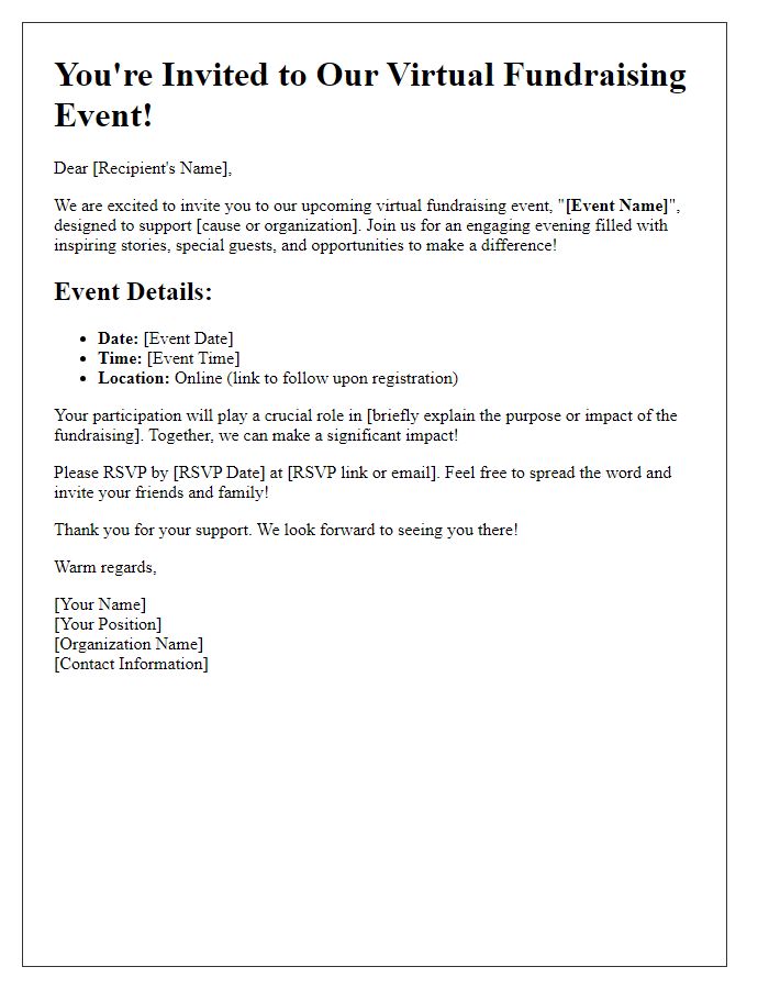 Letter template of virtual fundraising event invitation