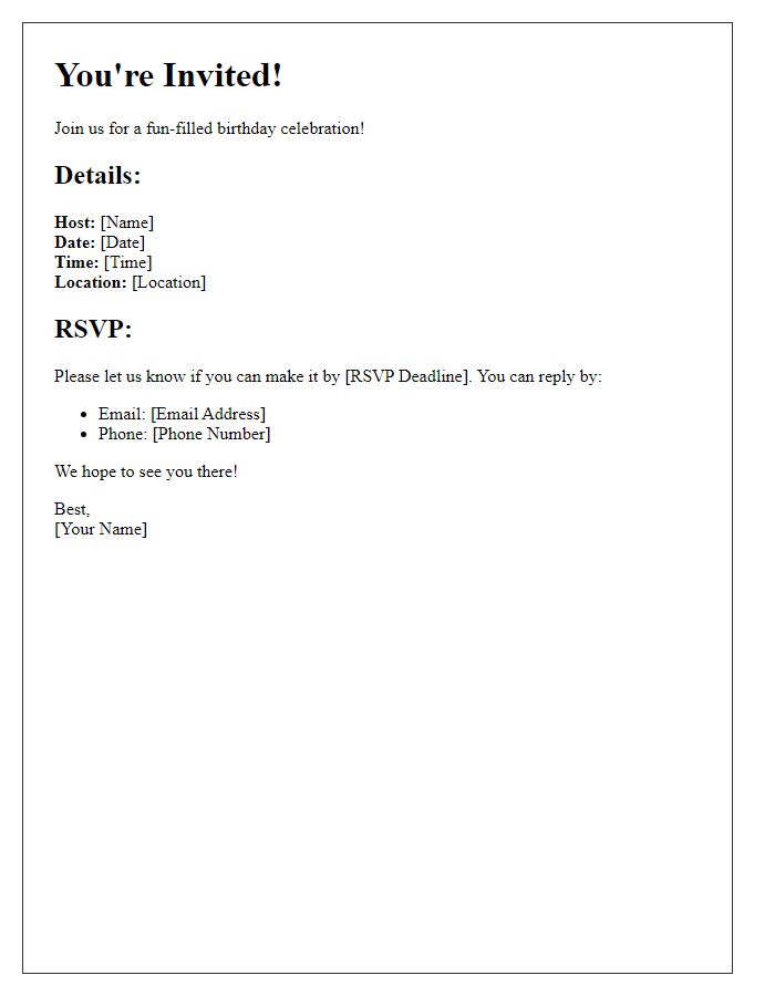 Letter template of destination birthday party RSVP