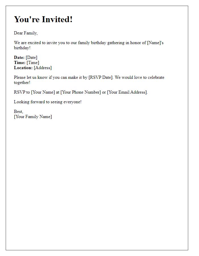 Letter template of family birthday gathering RSVP