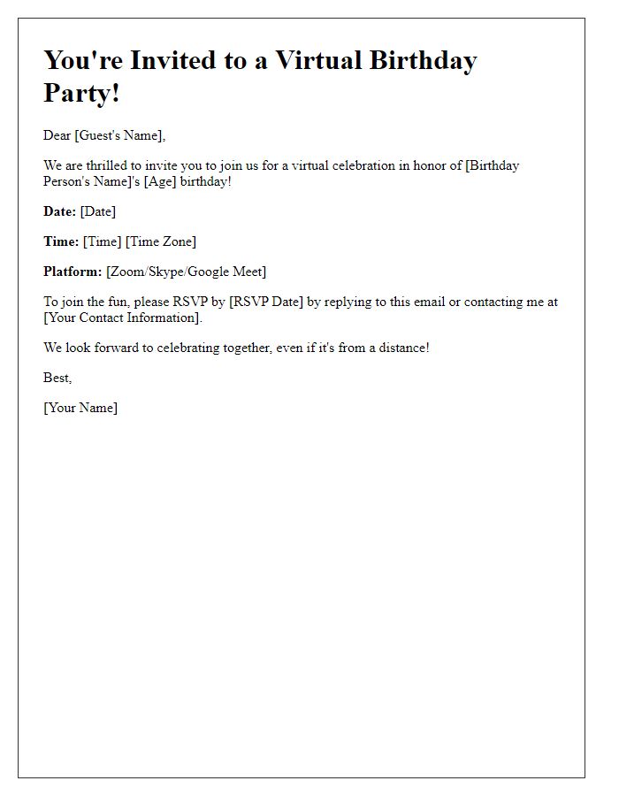 Letter template of virtual birthday party RSVP