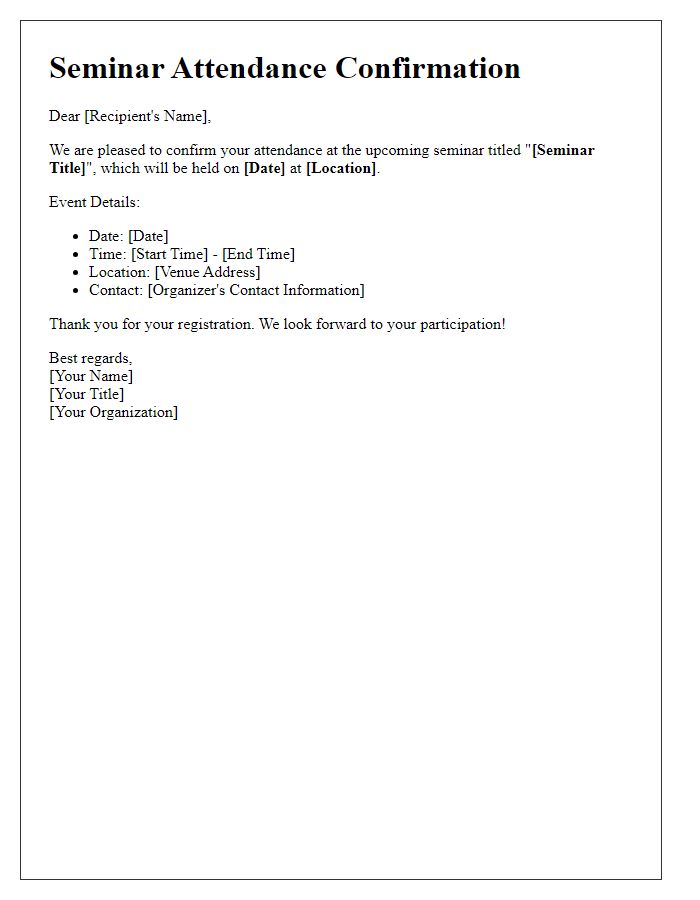 Letter template of seminar attendance confirmation