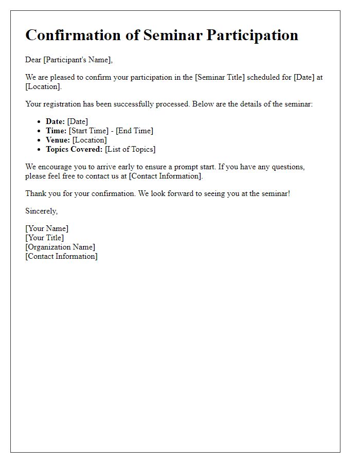 Letter template of seminar participation confirmation