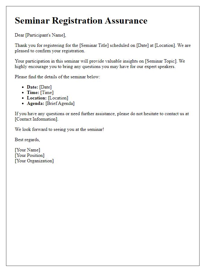 Letter template of seminar registration assurance