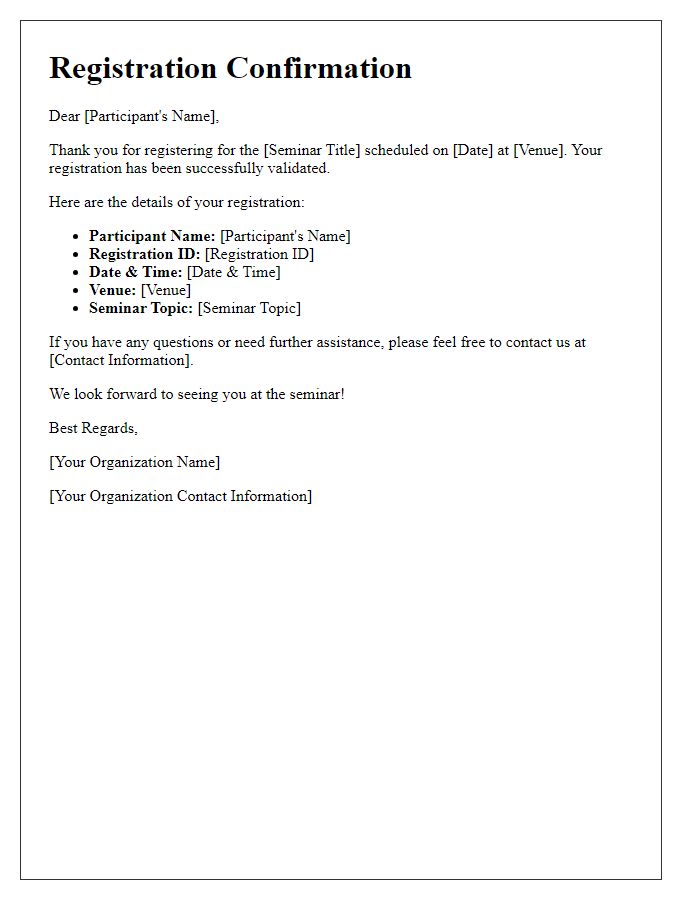 Letter template of seminar registration validation