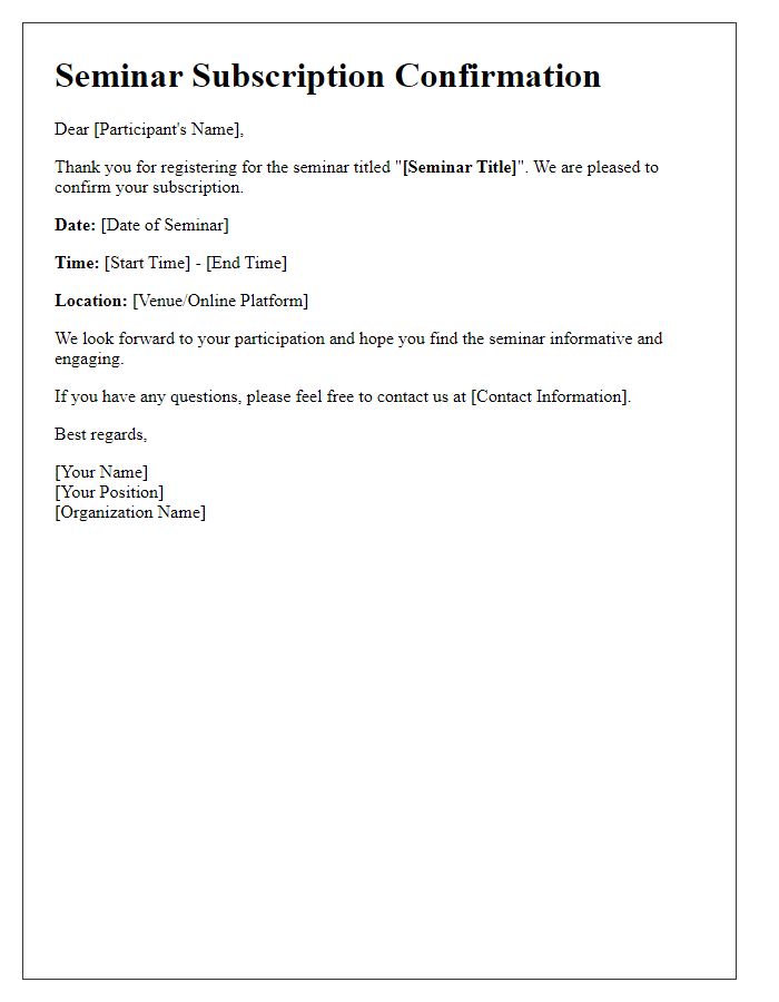 Letter template of seminar subscription confirmation