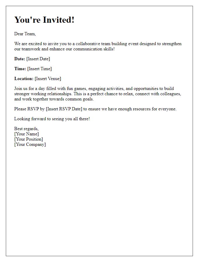 Letter template of invitation for collaborative team building games.