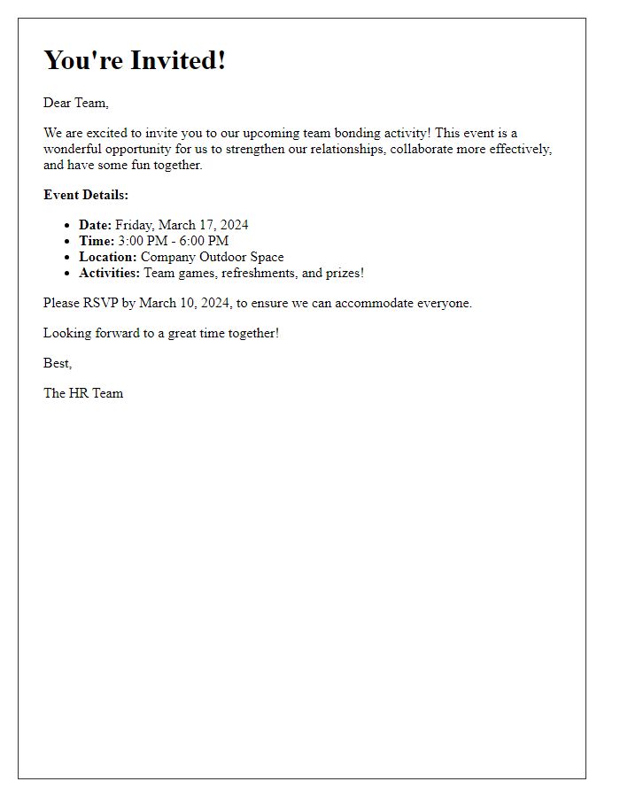 Letter template of invitation for company team bonding activity.