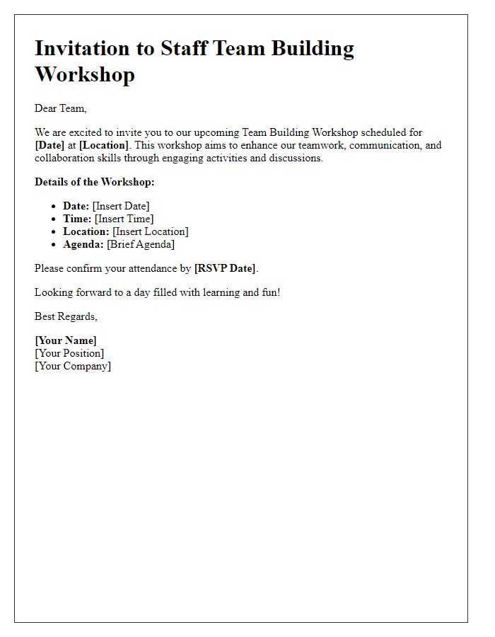 Letter template of invitation for staff team building workshop.