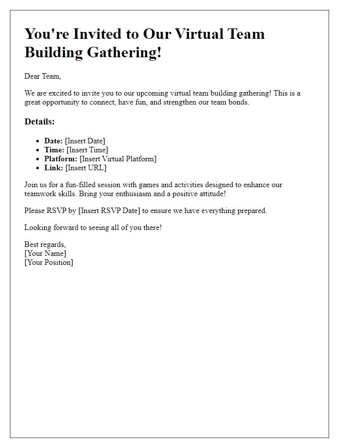 Letter template of invitation for virtual team building gathering.