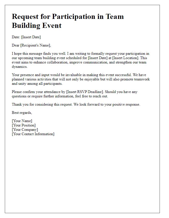 Letter template of request for participation in team building event.