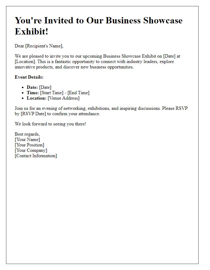 Letter template of business showcase exhibit invite