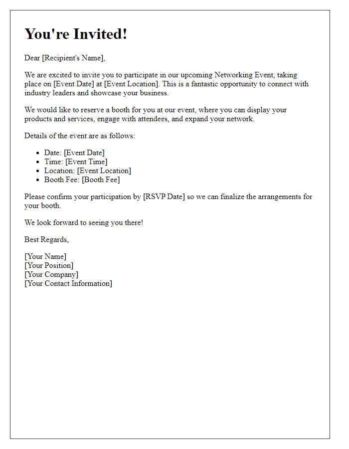 Letter template of networking event booth invitation