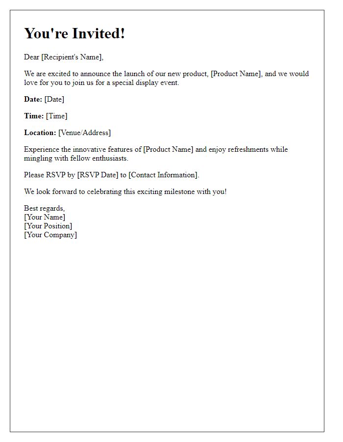 Letter template of product launch display invitation