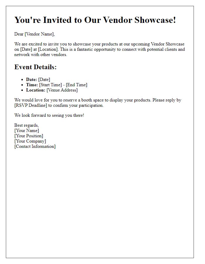 Letter template of vendor showcase booth invite