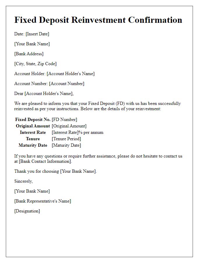 Letter template of fixed deposit reinvestment confirmation