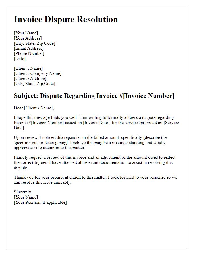 Letter template of freelance invoice dispute resolution