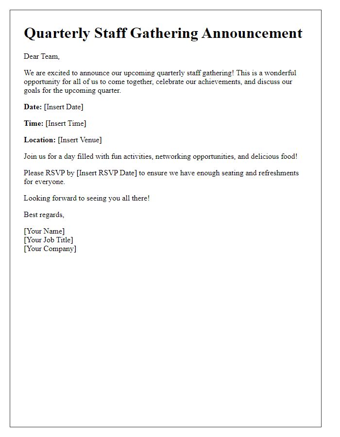 Letter template of announcement for quarterly staff gathering