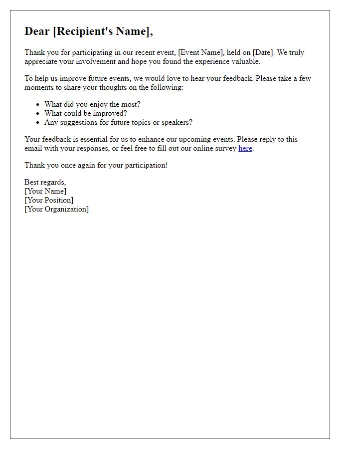 Letter template of feedback request post-internal event