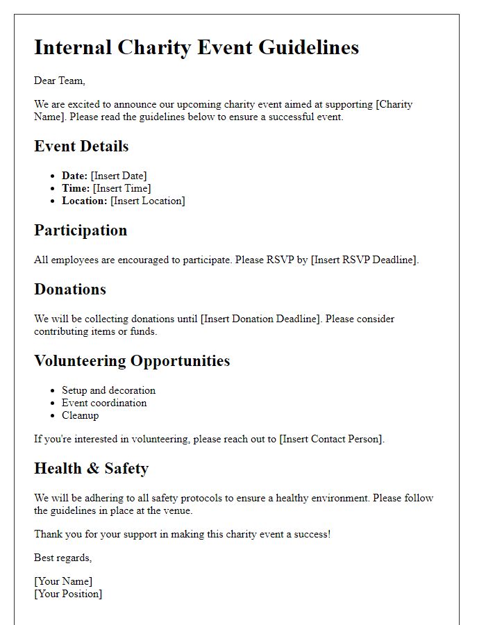 Letter template of guidelines for internal charity event