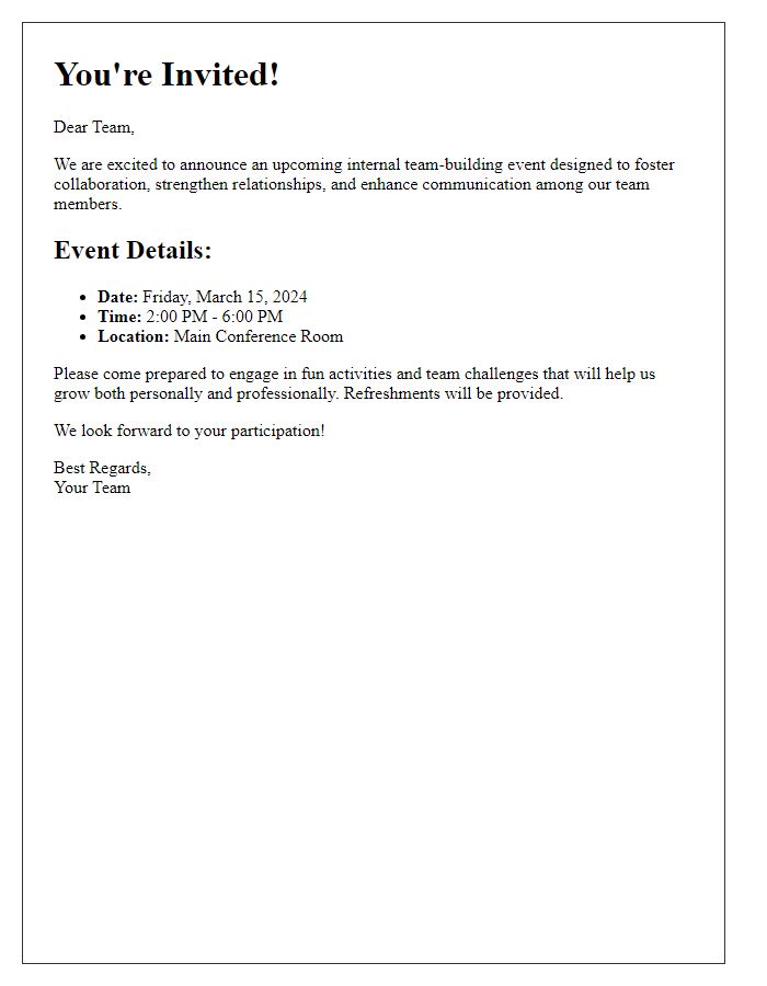 Letter template of invitation for internal team-building event