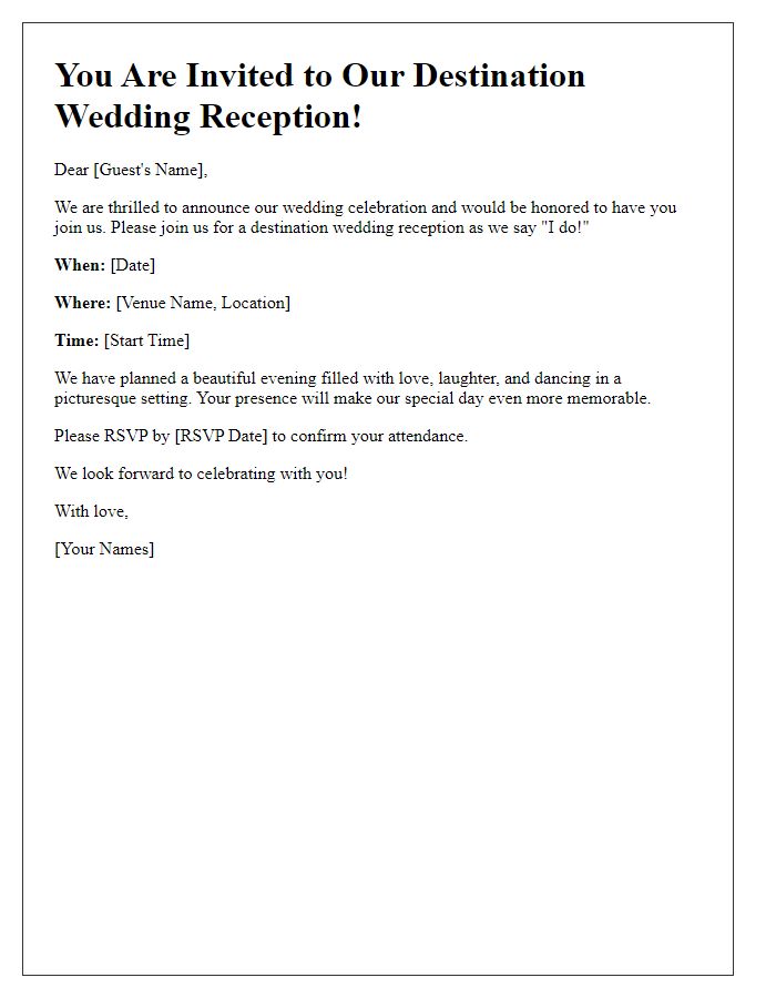 Letter template of destination wedding reception invitation