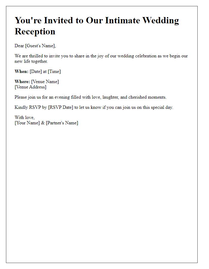 Letter template of intimate wedding reception invitation