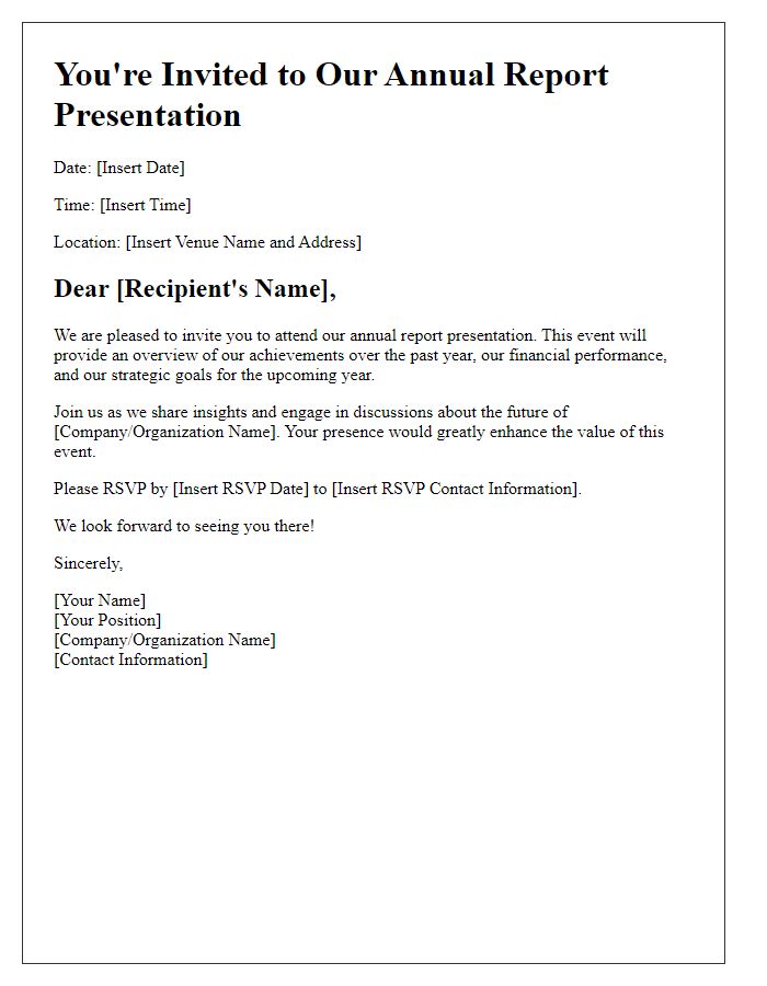 Letter template of press conference invitation for annual report presentation.