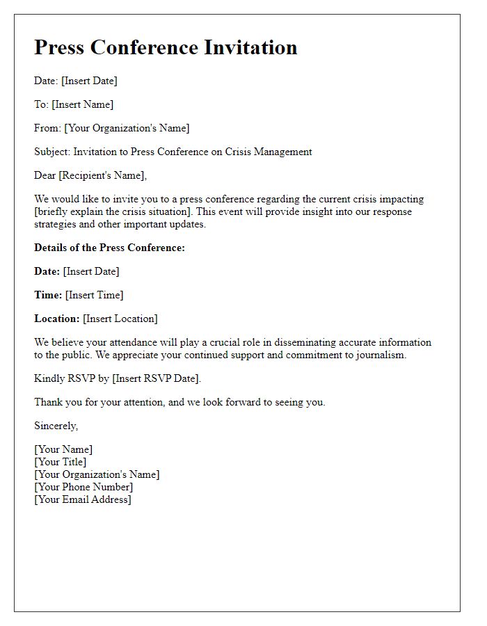 Letter template of press conference invitation for crisis management.