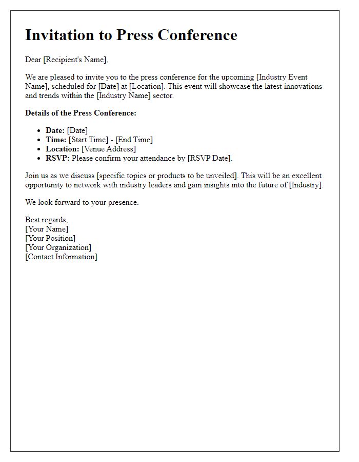 Letter template of press conference invitation for industry event participation.