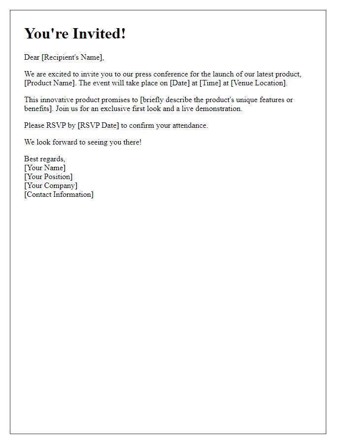 Letter template of press conference invitation for product launch.