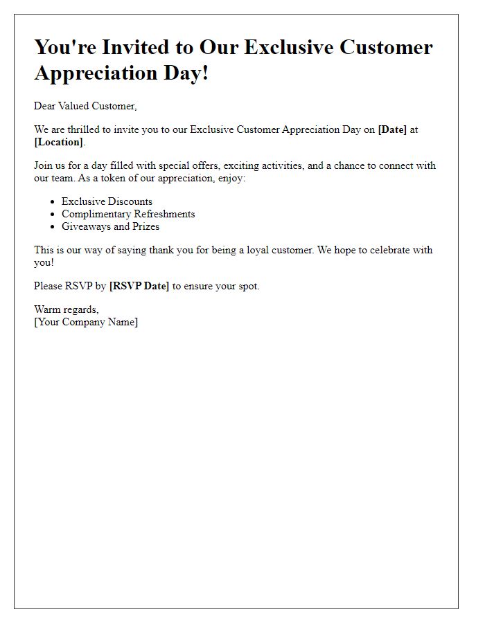 Letter template of announcement for exclusive customer appreciation day