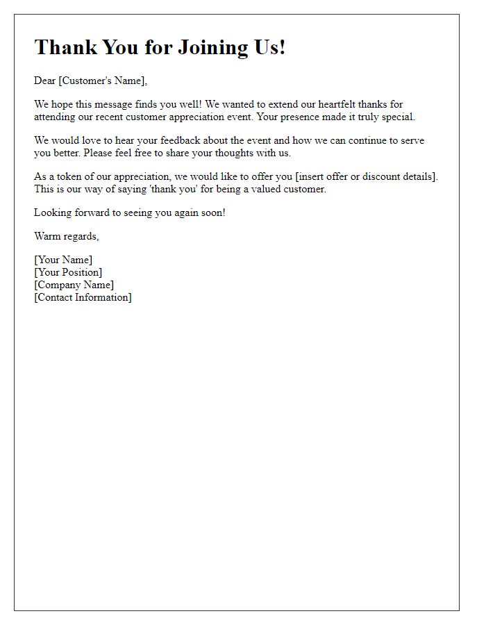 Letter template of follow-up message after customer appreciation event