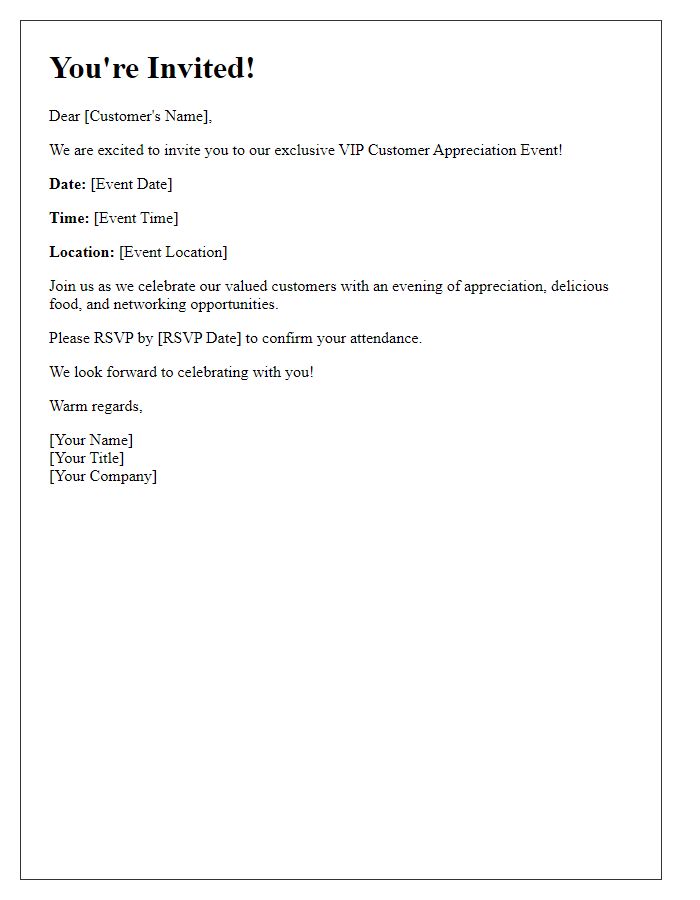 Letter template of invitation to VIP customer appreciation event