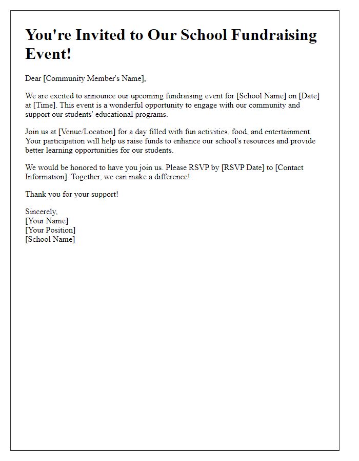 Letter template of community engagement invitation for school fundraising event