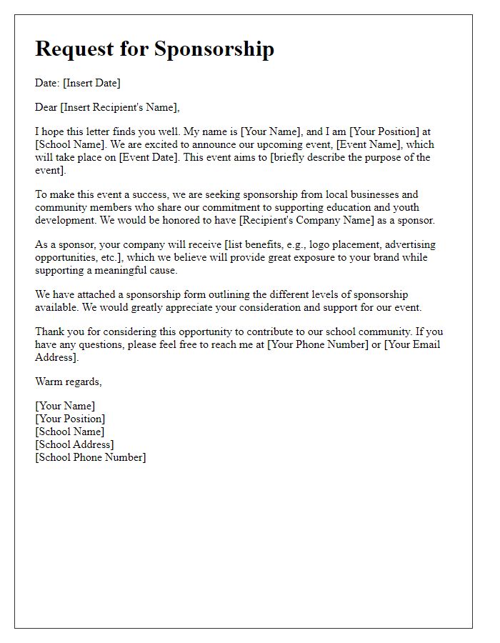 Letter template of fundraising request for school event sponsorship