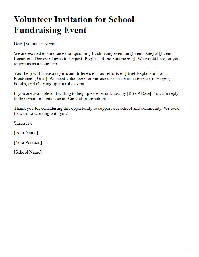 Letter template of volunteer invitation for school fundraising event