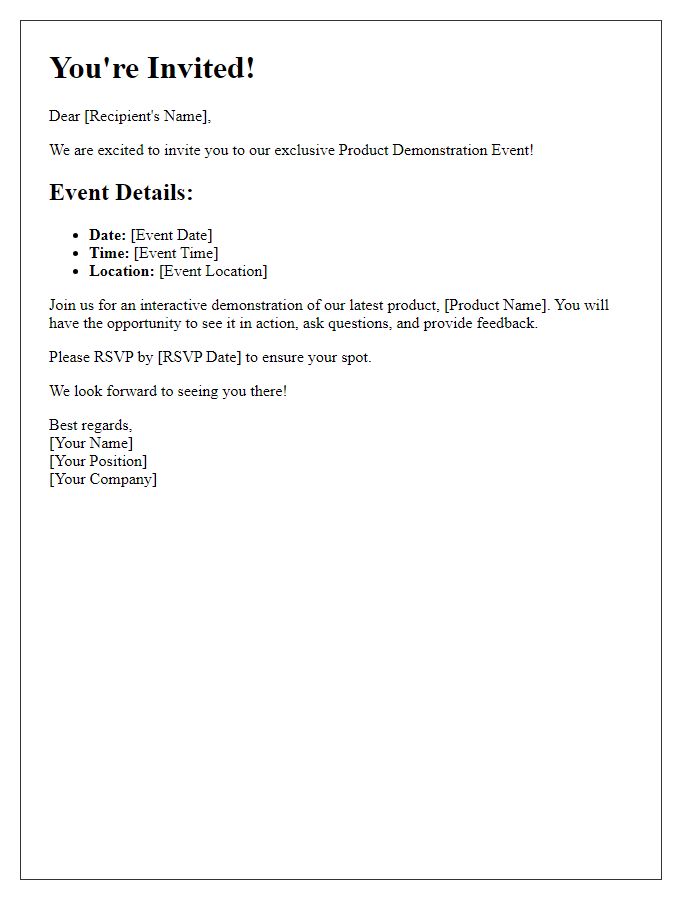 Letter template of invitation for product demonstration event