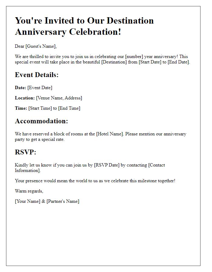 Letter template of destination anniversary party invitation