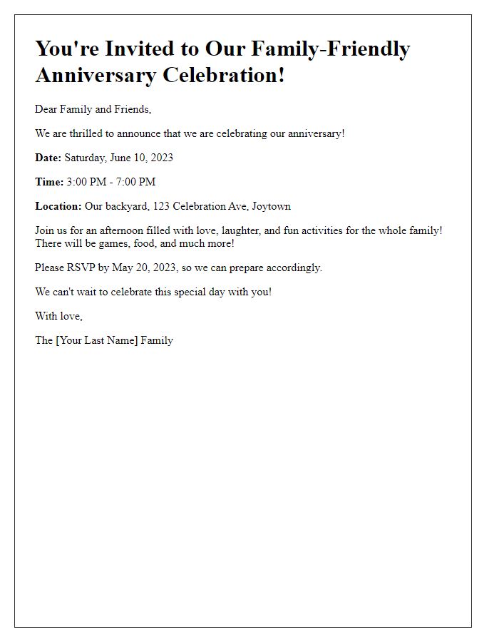 Letter template of family-friendly anniversary party invitation