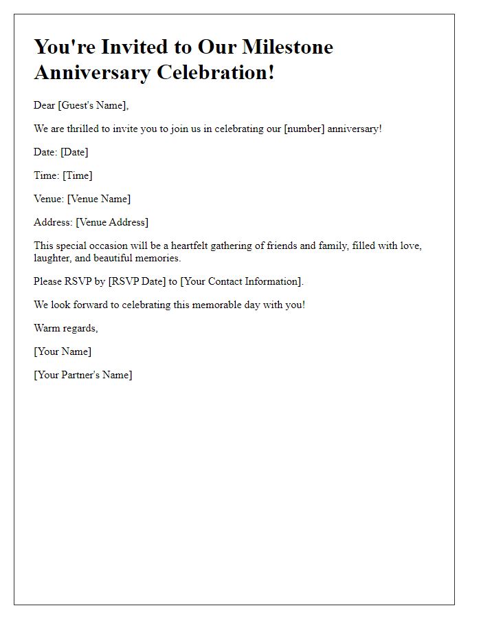 Letter template of milestone anniversary celebration invitation