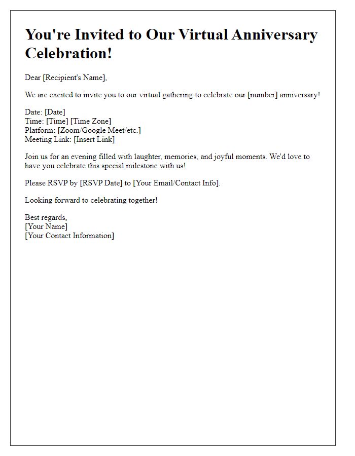 Letter template of virtual anniversary gathering invite