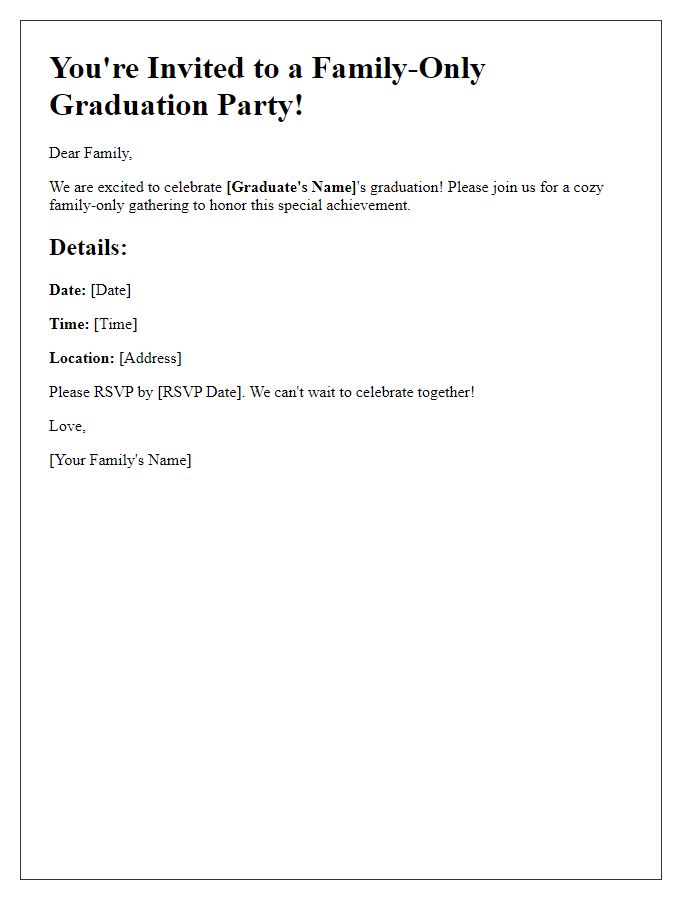 Letter template of a family-only graduation party invite