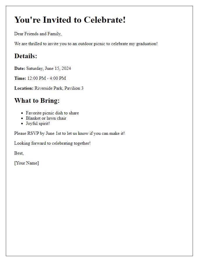 Letter template of an outdoor graduation picnic invitation