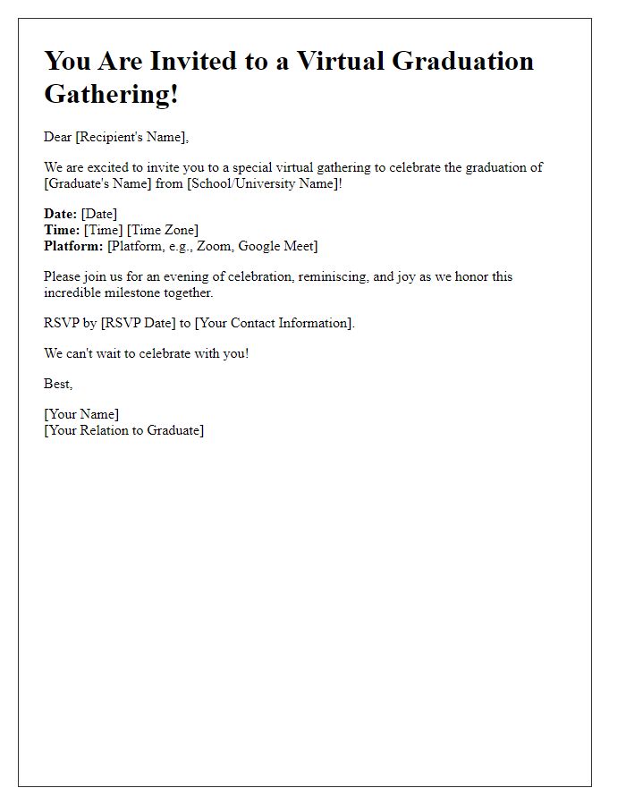 Letter template of a virtual graduation gathering invitation