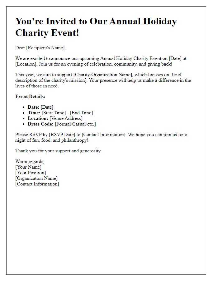 Letter template of annual holiday charity event