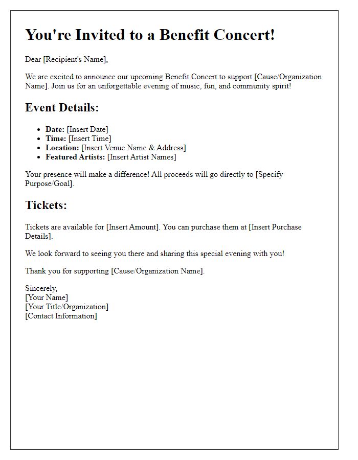 Letter template of benefit concert invitation