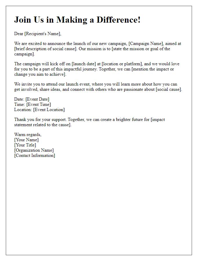 Letter template of campaign launch for social cause