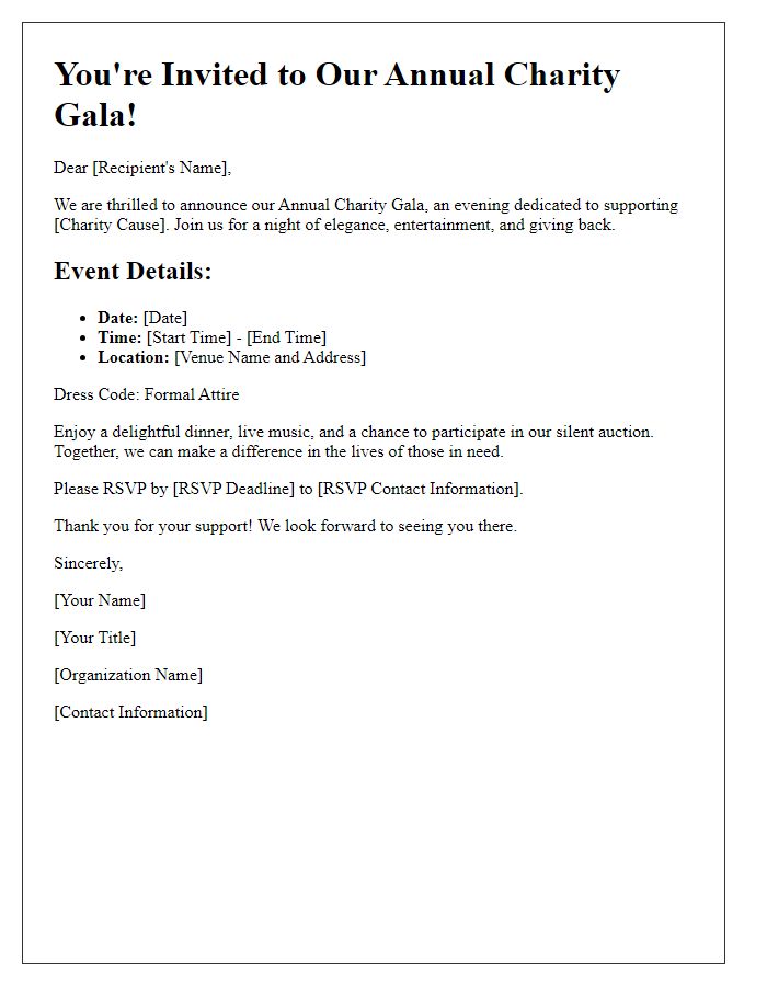 Letter template of charity gala announcement