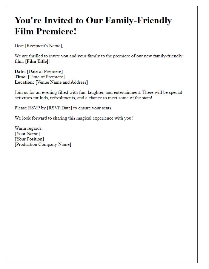 Letter template of family-friendly film premiere invitation